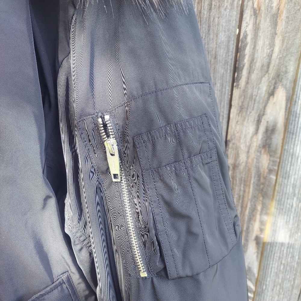 The Kooples Sport Black Bomber Jacket Puffer Detachable Fur Hood S - Picture 6 of 6